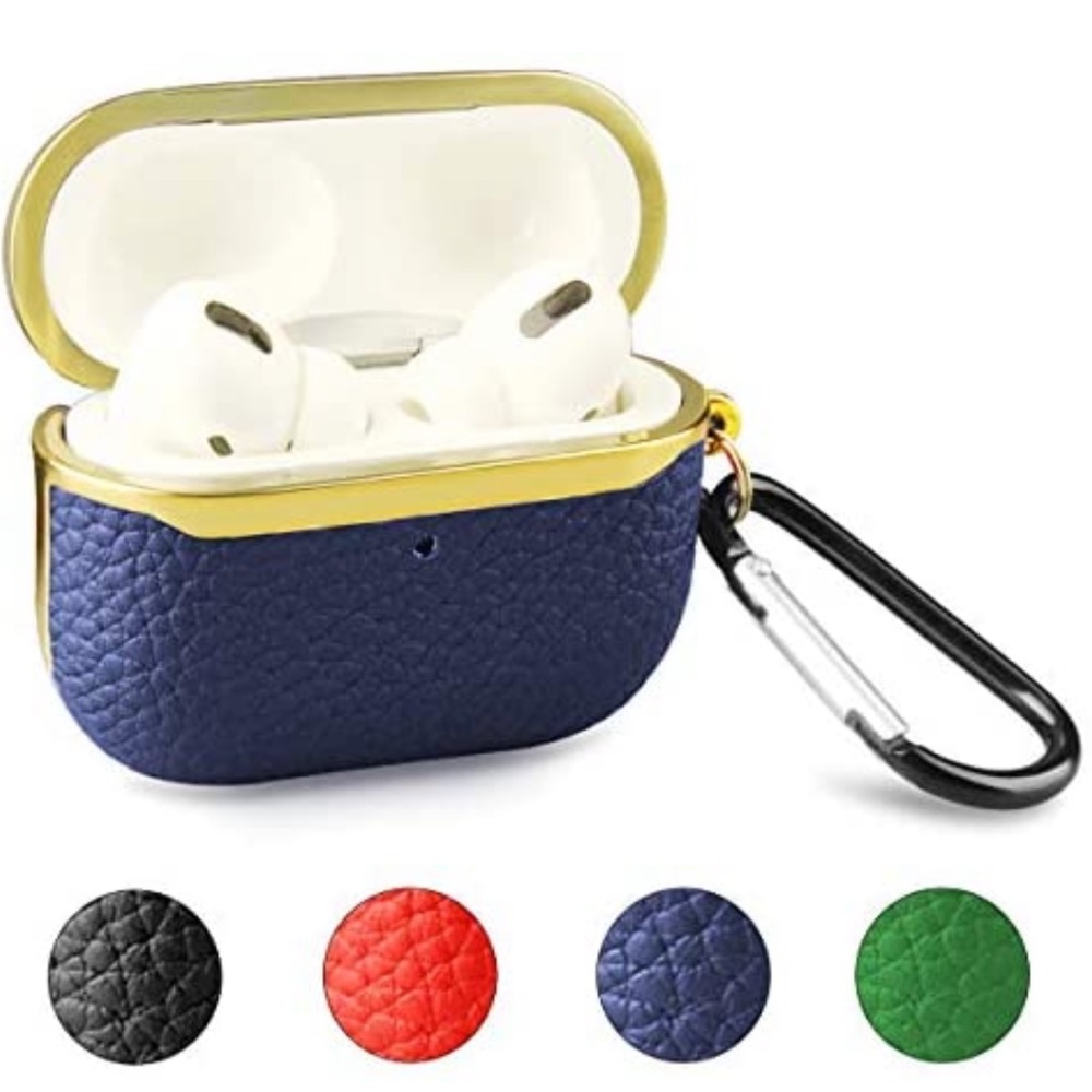 AirPods Pro Case for Airpod Pro Case Genuine Leather Shockproof Cover (Blue)